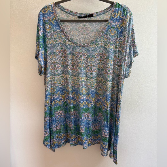 Christian Siriano Colorful Boho Scoop Neck T-shirt 2X - Picture 1 of 6